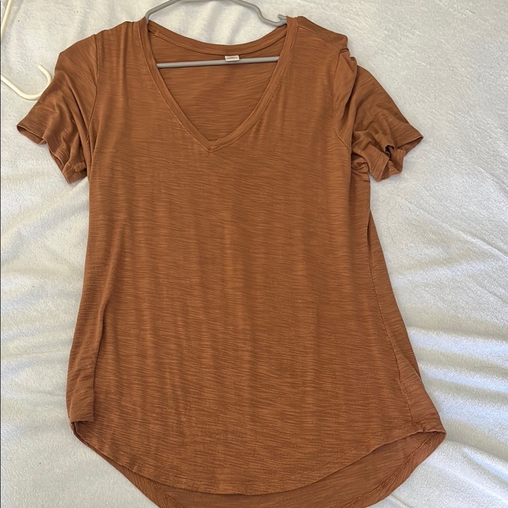 Orange Relaxed V-Neck Short Sleeve T-Shirt
